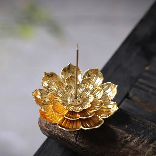 Lotus Shaped Golden Incense Burner