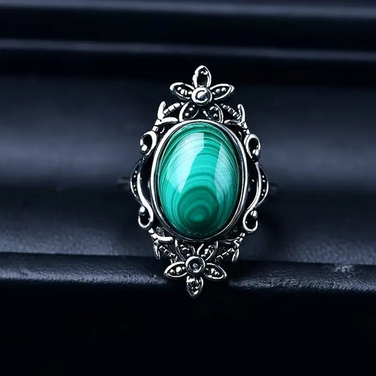 Malachite Silvery Ring-Jewelry > Apparel & Accessories > Jewelry > Rings-Quinn's Mercantile