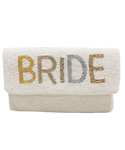 Bride Diamond Pattern Beaded Clutch-accessories > Apparel & Accessories > Handbags, Wallets & Cases > Handbags-Quinn's Mercantile