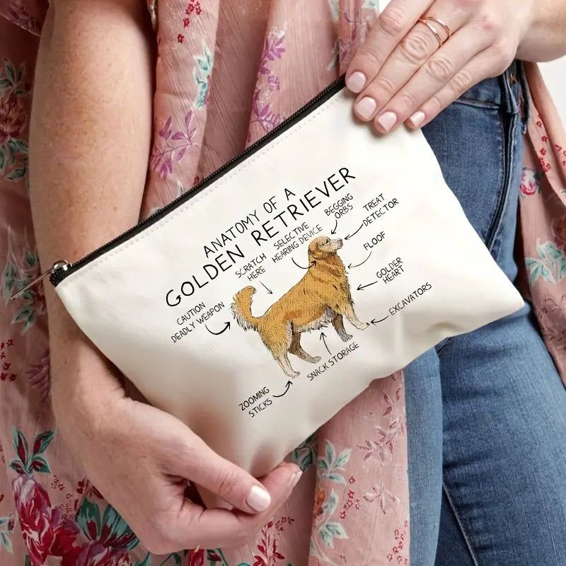 Golden Retriever Print Cosmetic Bag-Luggage & Bags > Luggage Accessories > Travel Bottles & Containers-Quinn's Mercantile
