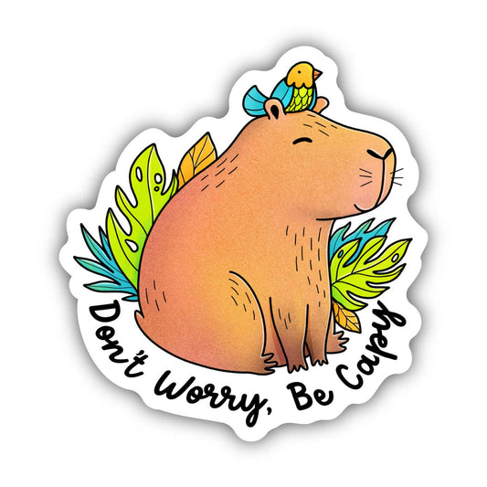 Don't Worry, Be Capy Capybara and Bird Sticker-Decorative Stickers > Arts & Entertainment > Hobbies & Creative Arts > Arts & Crafts > Art & Crafting Materials > Embellishments & Trims > Decorative Stickers-Quinn's Mercantile