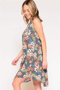 Washed Floral Print Dress-Apparel > Apparel & Accessories > Clothing > Dresses-Quinn's Mercantile