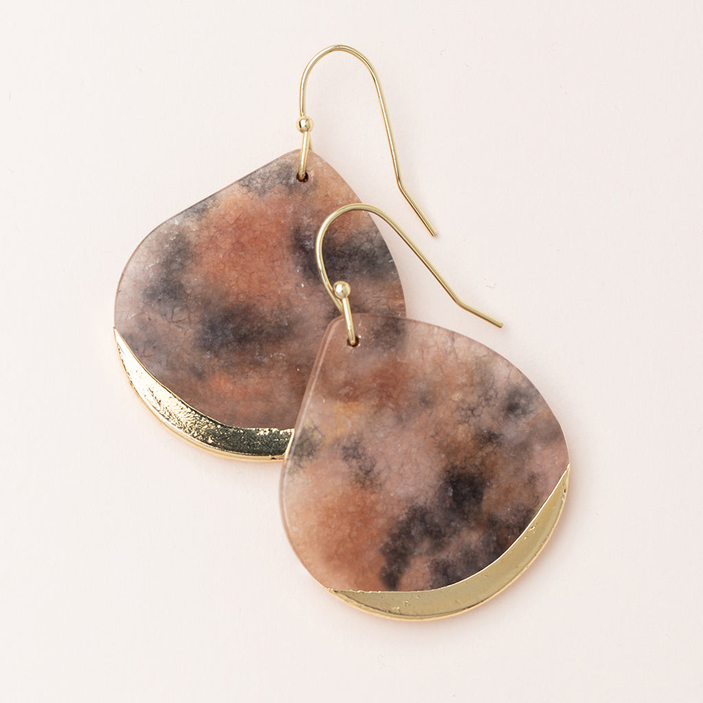 Pink Agate Gold Stone Dipped Teardrop Earring-Jewelry > Apparel & Accessories > Jewelry > Earrings-Quinn's Mercantile