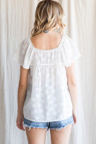 Flower Pattern Embroidery Top-Apparel & Accessories > Clothing > Shirts & Tops-Medium-Quinn's Mercantile