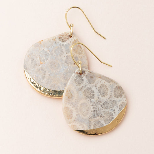 Fossil Coral Gold Stone Dipped Teardrop Earring-Jewelry > Apparel & Accessories > Jewelry > Earrings-Quinn's Mercantile