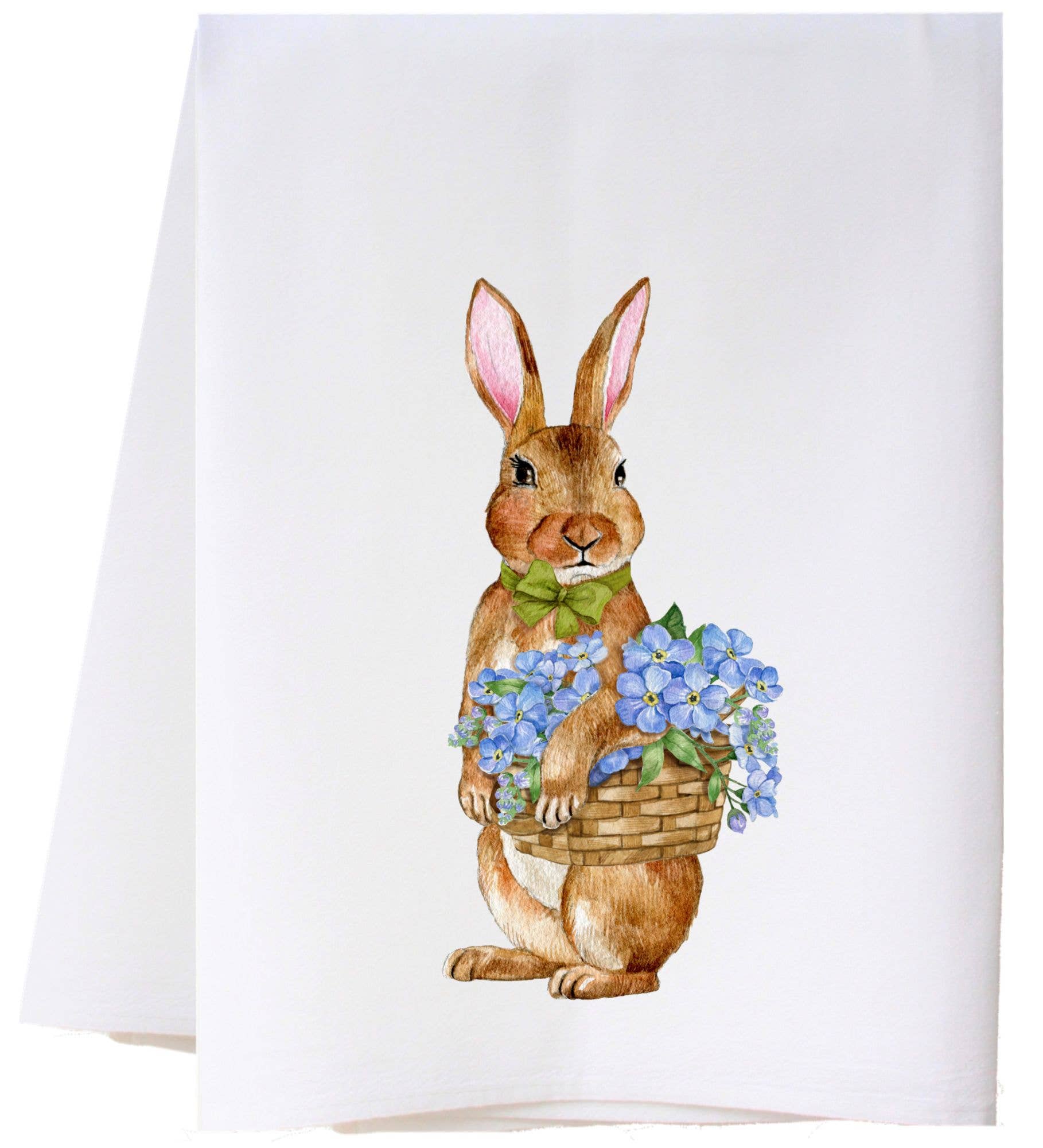Bunny and Flower Basket Towel-Textiles > Home & Garden > Linens & Bedding > Towels > Kitchen Towels-Quinn's Mercantile
