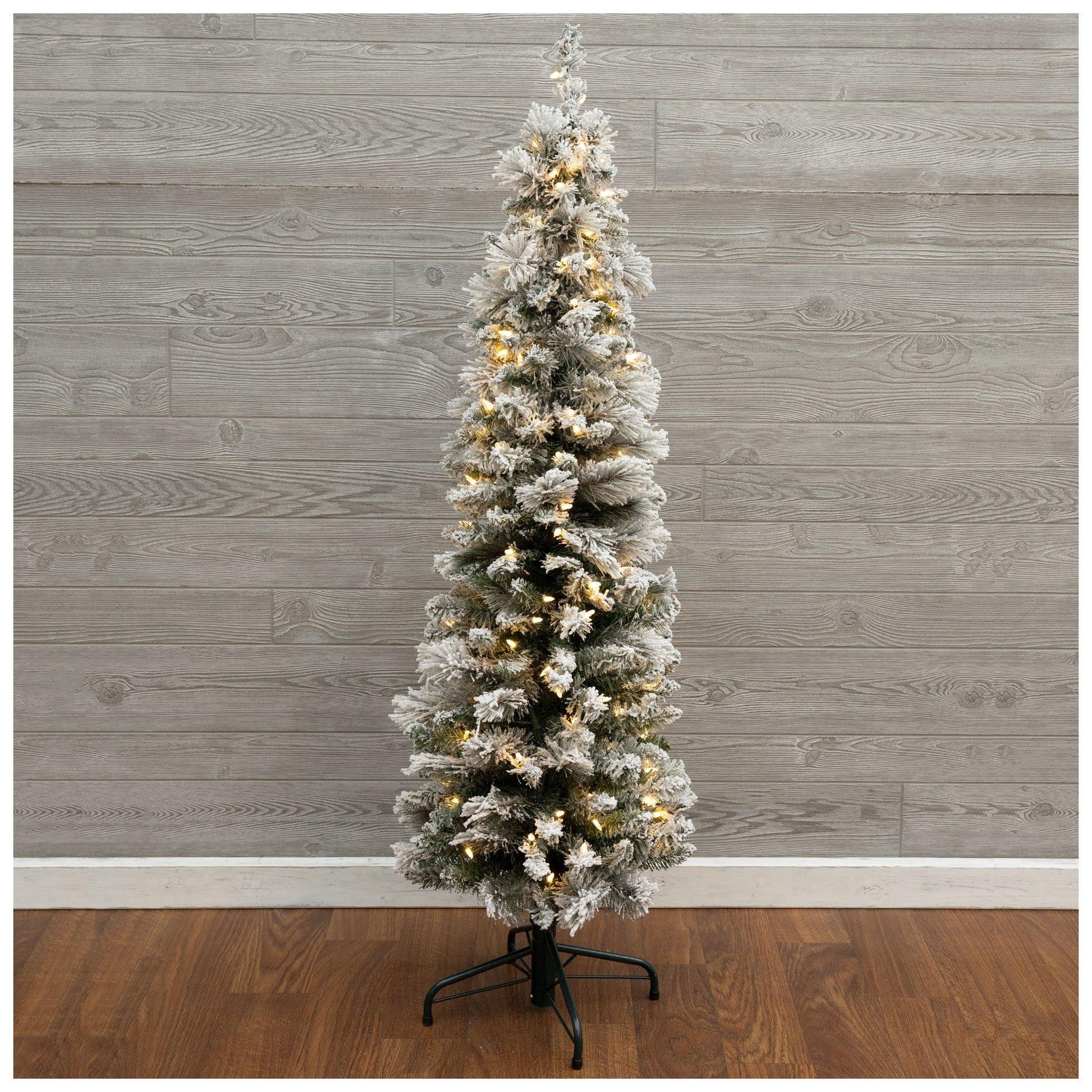 Ultra Slim Flocked Brewster Pine Pre-Lit Christmas Tree 5 Foot-christmas > Home & Garden > Decor > Seasonal & Holiday Decorations-Quinn's Mercantile
