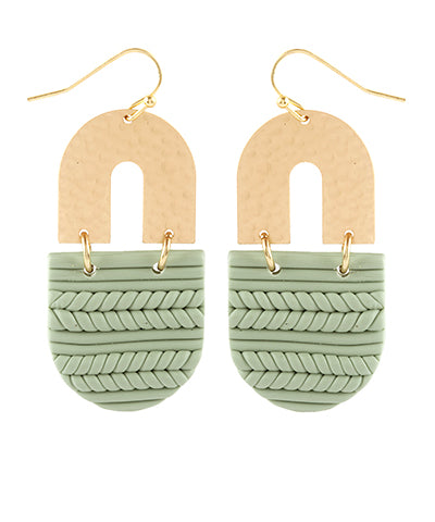 Clay and Gold Mint Braided Earrings