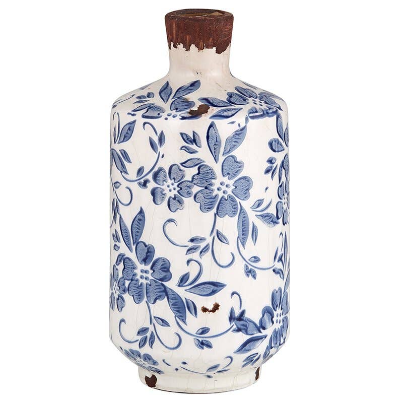 Vintage Blue and White Medium Bottle Vase-For the Home > Decor > Vases-Quinn's Mercantile