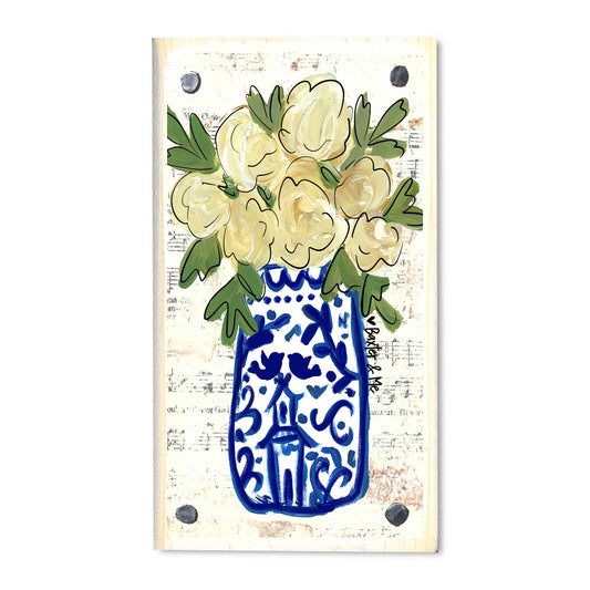 Blue Willow Vase Happy Block-For the Home > Home & Garden > Decor > Artwork-Quinn's Mercantile