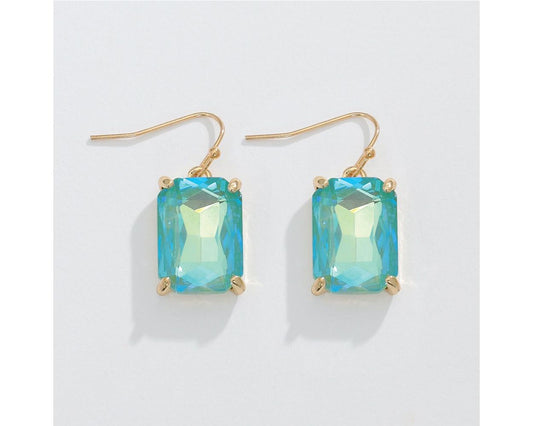 Aqua Rectangle Crystal Earrings-Jewelry > Apparel & Accessories > Jewelry > Earrings-Quinn's Mercantile