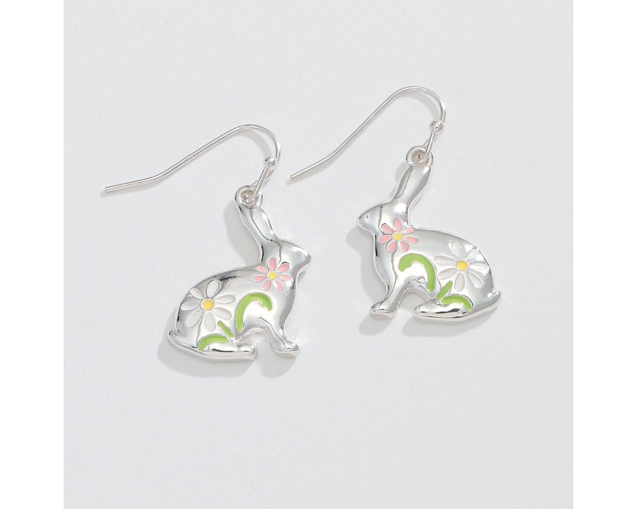 Bunnies with Flowers Earrings-Jewelry > Apparel & Accessories > Jewelry > Earrings-Quinn's Mercantile