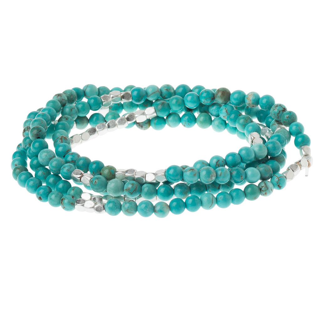 Turquoise Silver Stone Wrap Bracelet-Apparel & Accessories > Jewelry > Bracelets-Quinn's Mercantile