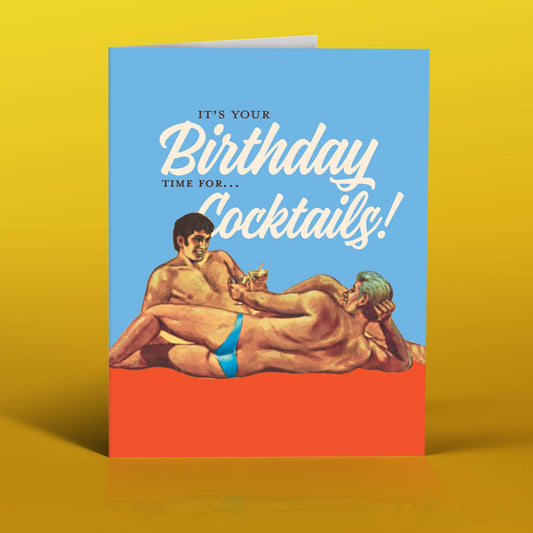 Gay Guys Cocktails Birthday Card-greeting cards > Arts & Entertainment > Party & Celebration > Gift Giving > Greeting & Note Cards-Quinn's Mercantile