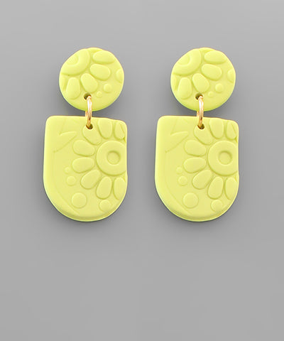 Clay Relief Carving Half Oval Earrings-Jewelry > Apparel & Accessories > Jewelry > Earrings-Quinn's Mercantile