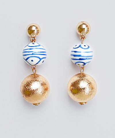 Gold and Chinoiserie Ball Earrings-Jewelry > Apparel & Accessories > Jewelry > Earrings-Quinn's Mercantile