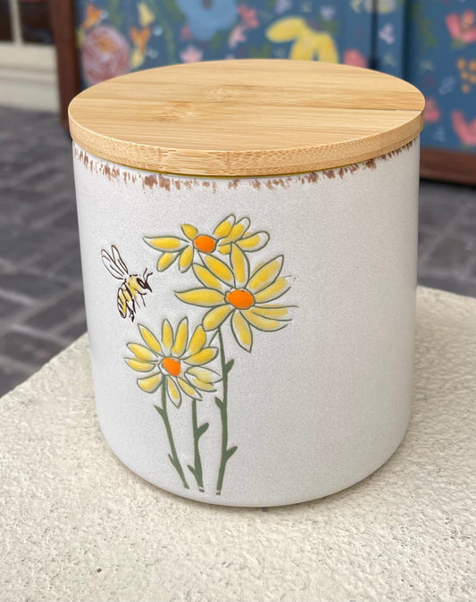 Flower and Bee Stoneware Jar-kitchen > Home & Garden > Decor > Decorative Jars-Quinn's Mercantile
