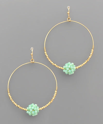 Gold Hoop with Beaded Bauble Earrings-Jewelry > Apparel & Accessories > Jewelry > Earrings-Quinn's Mercantile