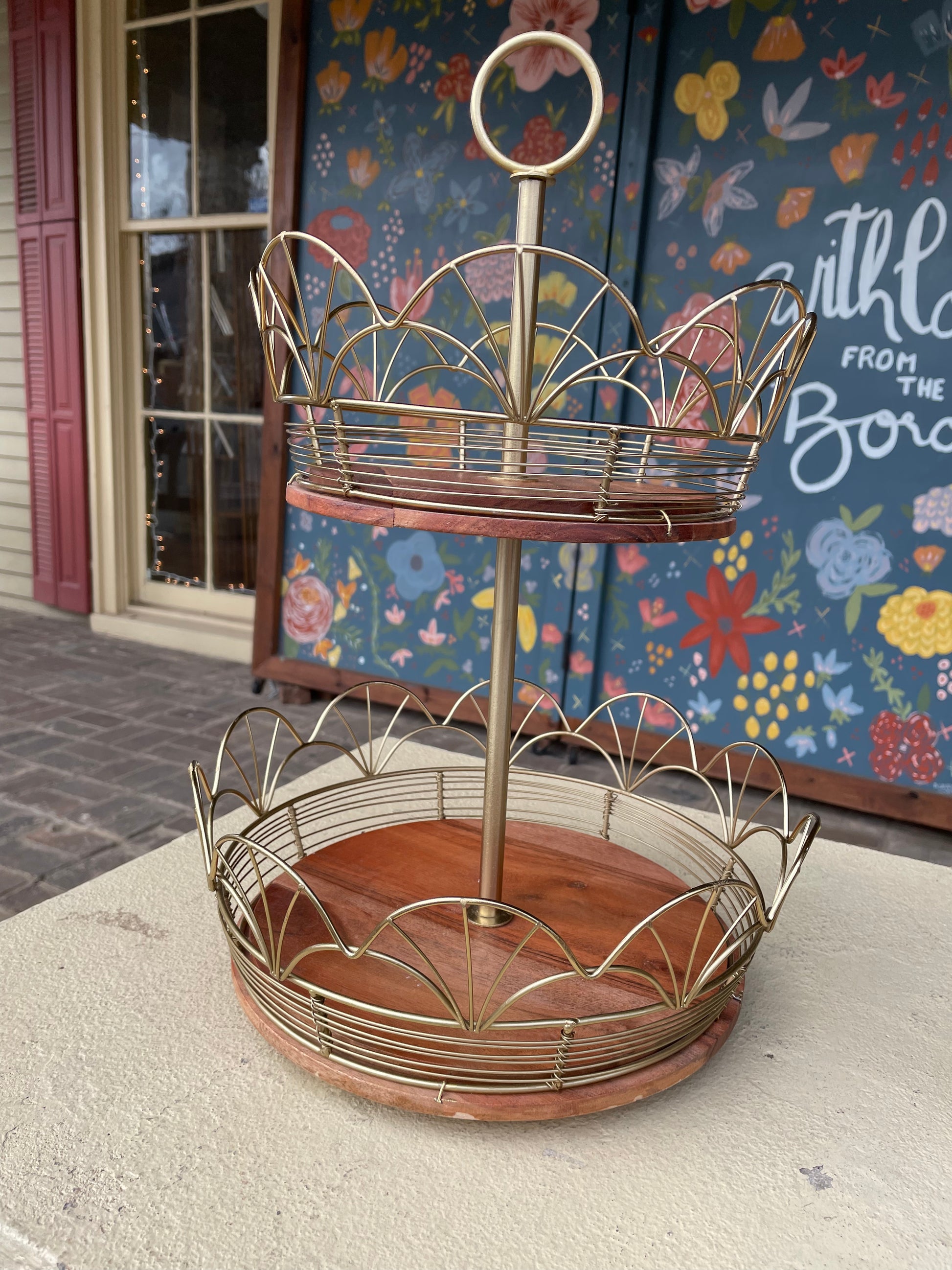 Metal and Wood Two Tiered Display Piece-Tableware > Home & Garden > Decor > Decorative Bowls-Quinn's Mercantile