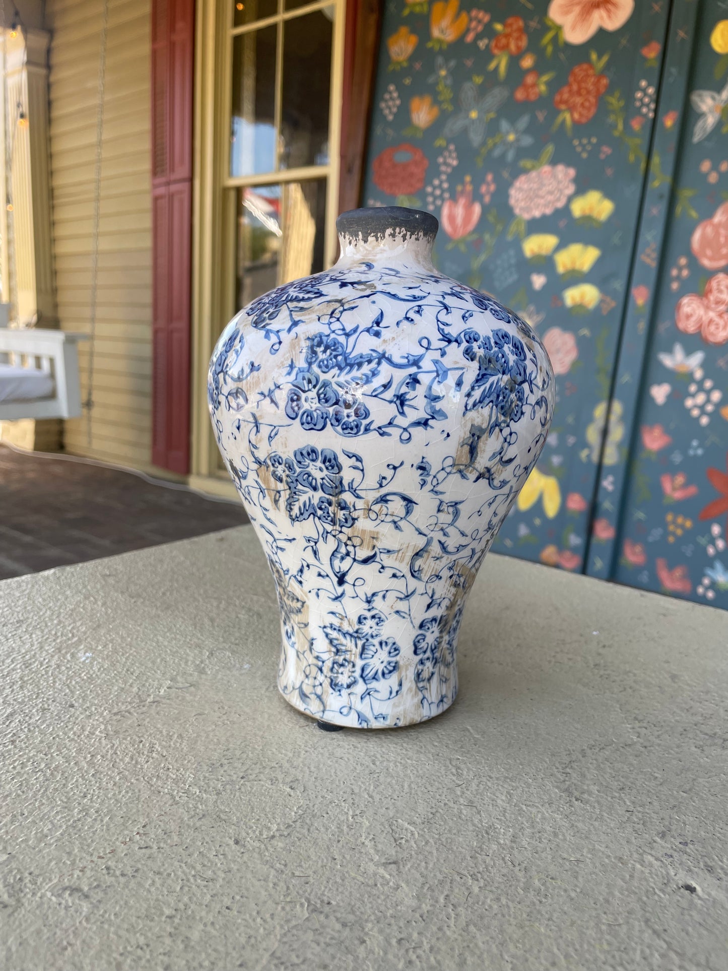 Distressed Blue and White Ceramic Vases-For the Home > Decor > Vases-Quinn's Mercantile