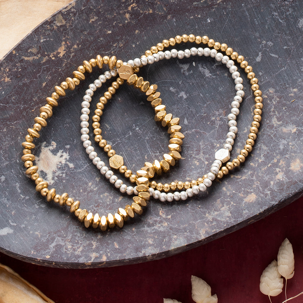 Mini Metal Stacking Bracelet Mixed Beads Gold-Apparel & Accessories > Jewelry > Bracelets-Quinn's Mercantile