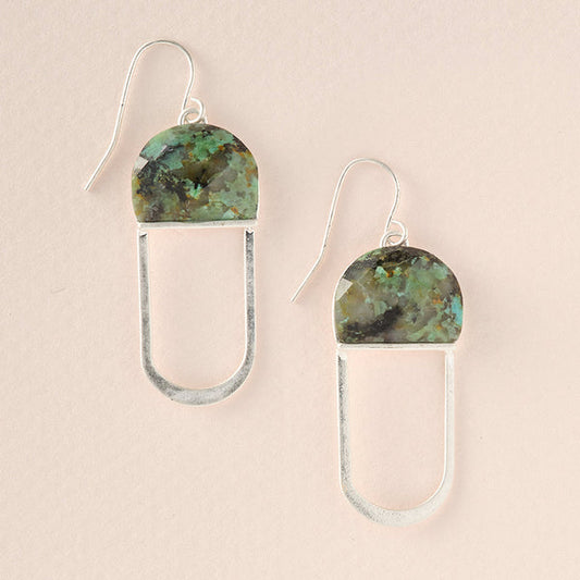 African Turquoise/Silver Modern Stone Chandelier Earring