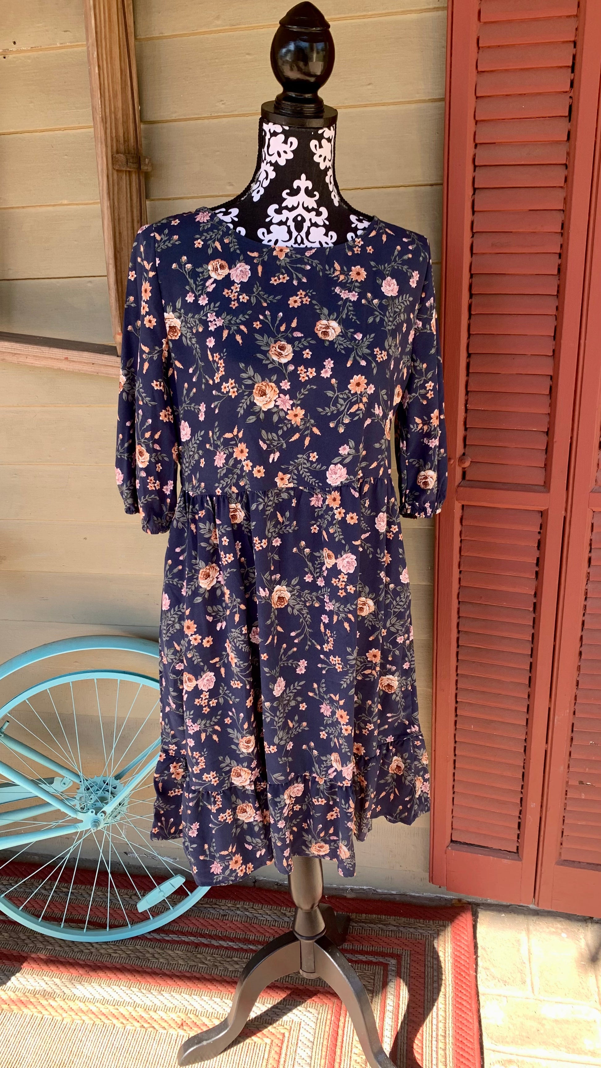 Navy Floral Dress-Apparel > Apparel & Accessories > Clothing > Dresses-Small-Quinn's Mercantile