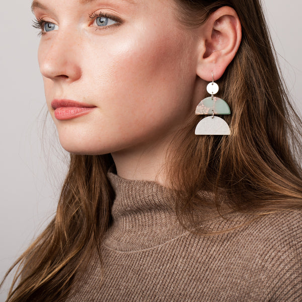 Aqua Terra Silver Stone Half Moon Earrings-Apparel & Accessories > Jewelry > Earrings-Quinn's Mercantile