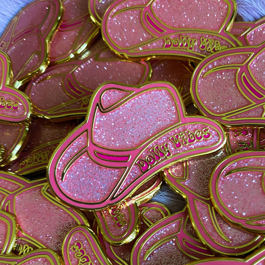 Dolly Vibes Cowgirl Hat Glitter Enamel Pin-Apparel & Accessories > Jewelry > Brooches & Lapel Pins-Quinn's Mercantile