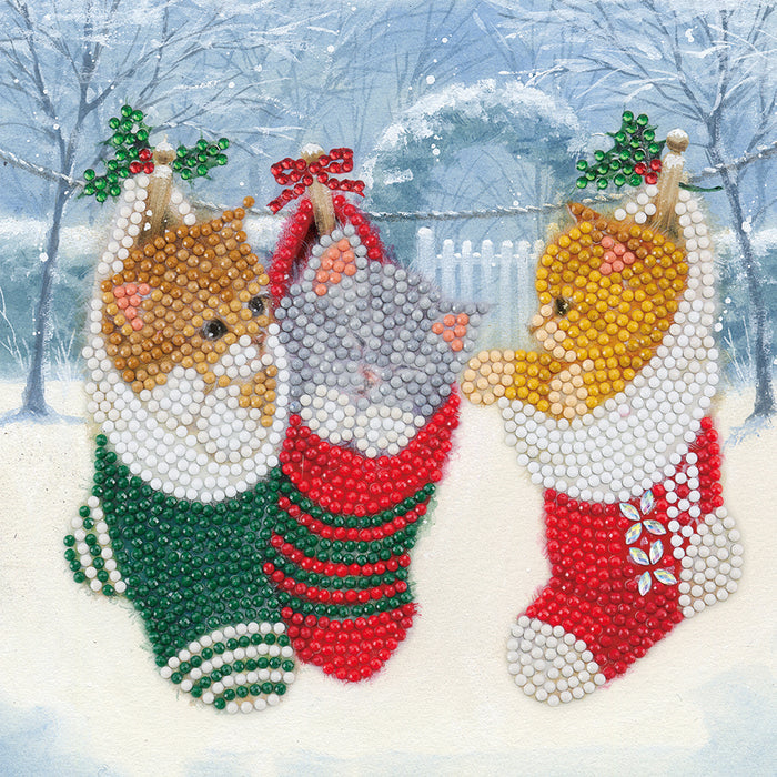 Crystal Art Card Kit: Christmas Kittens-Arts & Entertainment > Hobbies & Creative Arts > Arts & Crafts > Art & Craft Kits-Quinn's Mercantile