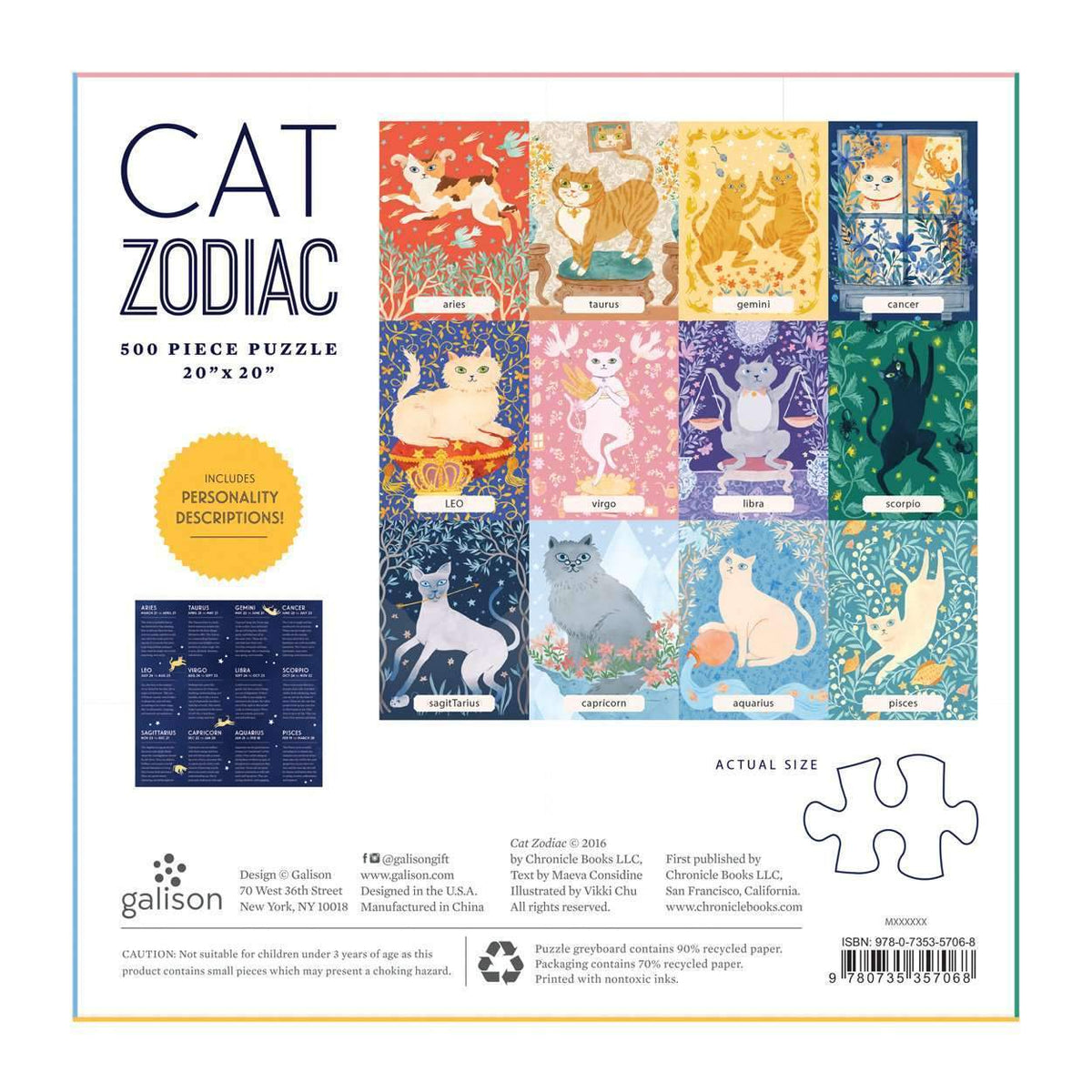 Cat Zodiac 500 Piece Jigsaw Puzzle-Games and Puzzles > Toys & Games > Puzzles > Jigsaw Puzzles-Quinn's Mercantile