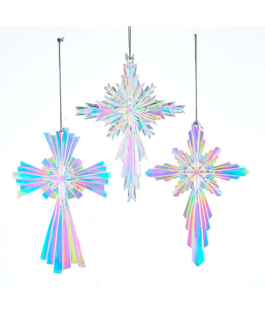 Iridescent Cross Ornaments-For the Home > ome & Garden > Decor > Seasonal & Holiday Decorations > Holiday Ornaments-Quinn's Mercantile