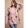 Star Pattern V Neck Sweater-Apparel & Accessories > Clothing > Shirts & Tops-Quinn's Mercantile